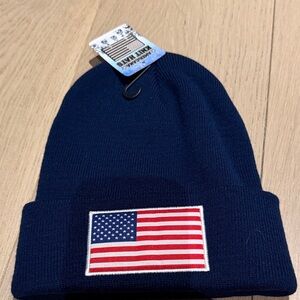 Unisex Navy Blue Beanie with American Flag Patch